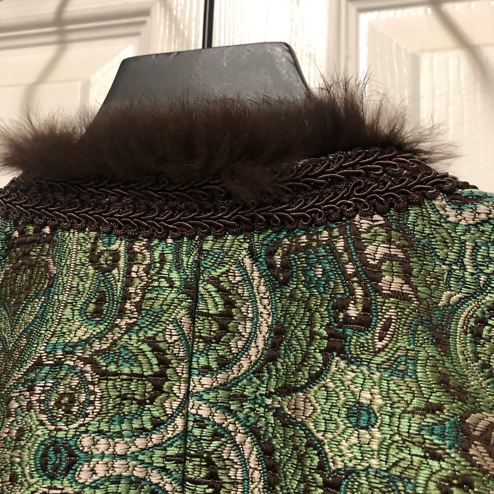 Central Park West Green Paisley Women's Jacket with Brown Trim - Picture 12 of 16